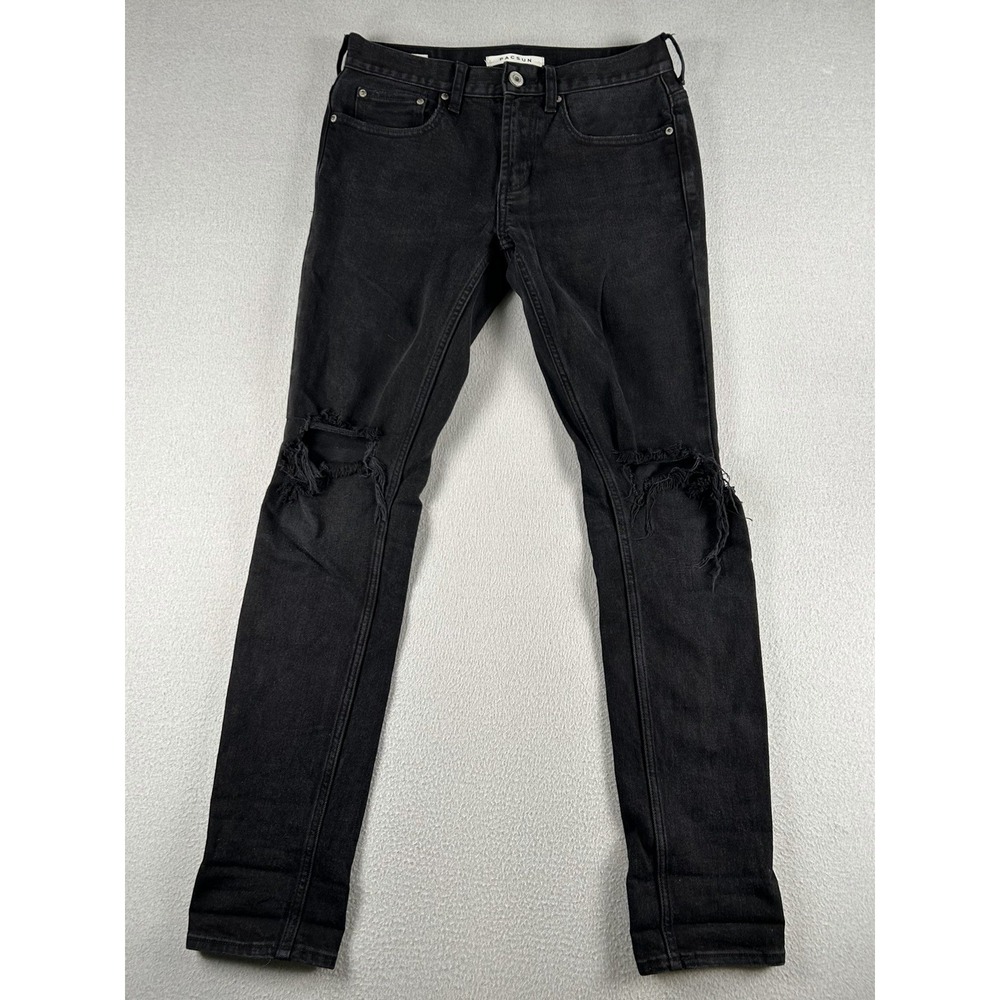 PACSUN Men's Black Distressed Ripped Skinny Jeans Comfort Stretch Size 28x30.5